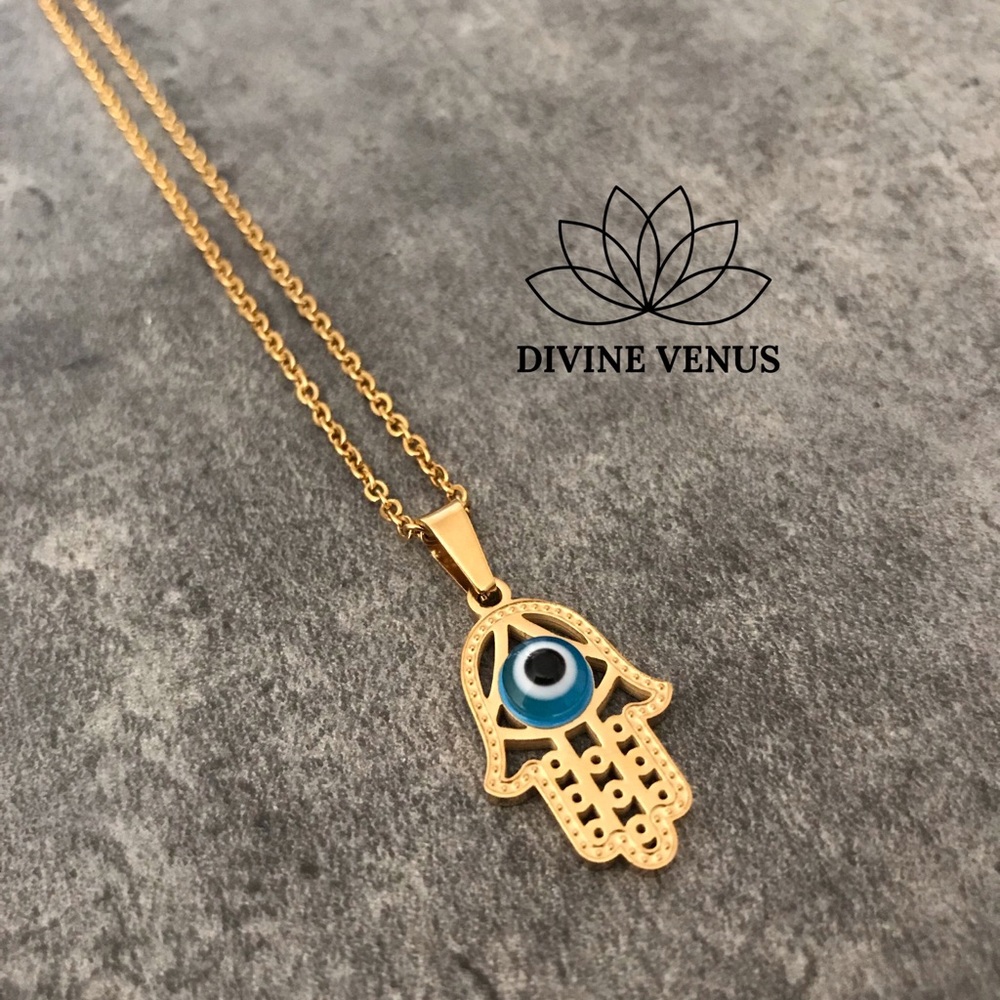 Hamsa Evil Eye Stainless Steel Necklace - Picture 8 of 12